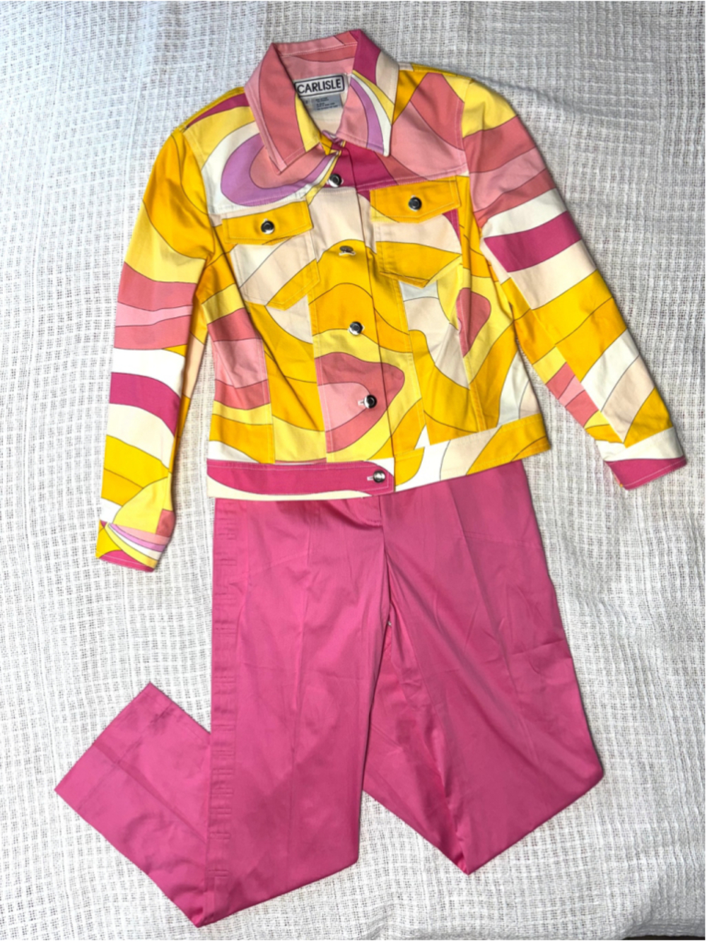 Vtg Carlisle Statement Luxury Geometric Jacket (2) & Pink Sateen Pants Set (0)